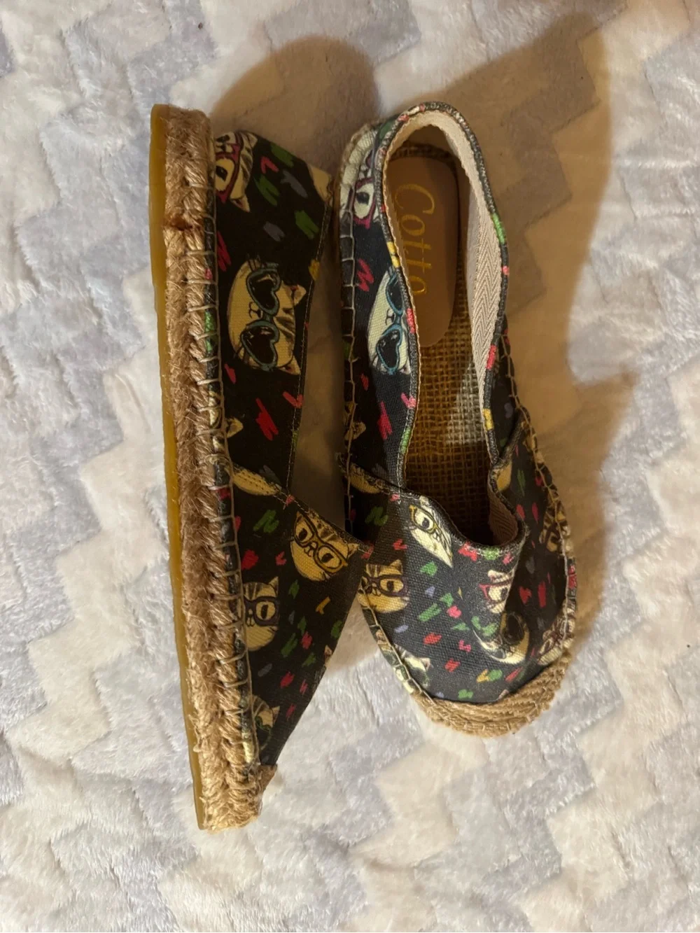 Espadrille Slip-On Flats in Black Cat Print